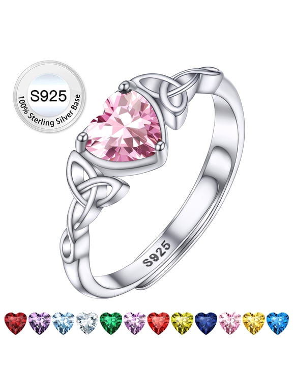 925 Sterling Silver Birthstone Ring for Women October Pink Tourmaline Heart Rings for Mom Daughter Wife Christmas Stocking Stuffers