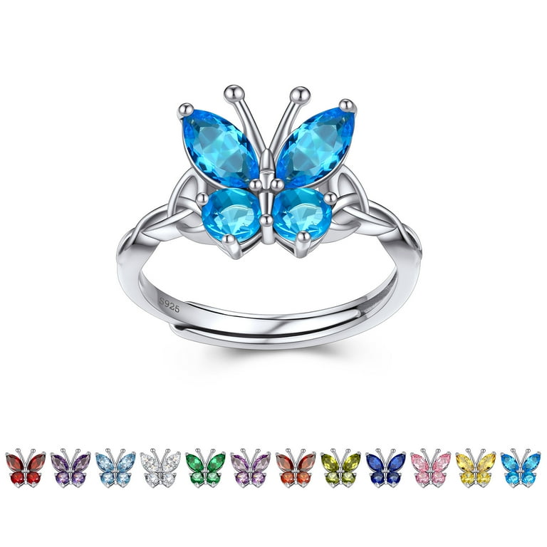 Bestyle 925 Sterling Silver Butterfly Rings December Topaz