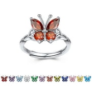 Bestyle 925 Sterling Silver Butterfly Rings, July Ruby Birthstone Adjustable Open Band Ring Jewelry Gift Birthday Christmas Mothers Day