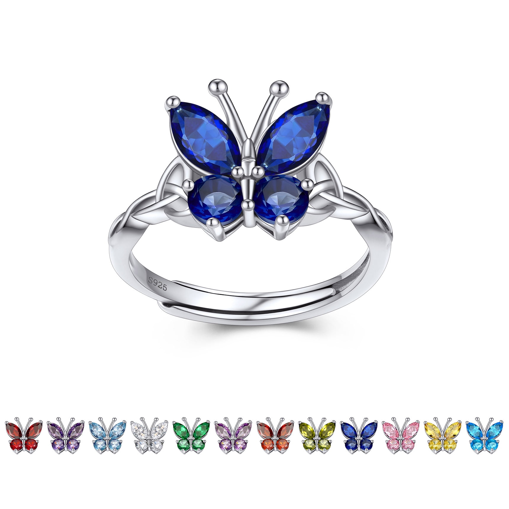 Bestyle 925 Sterling Silver Butterfly Rings December Topaz