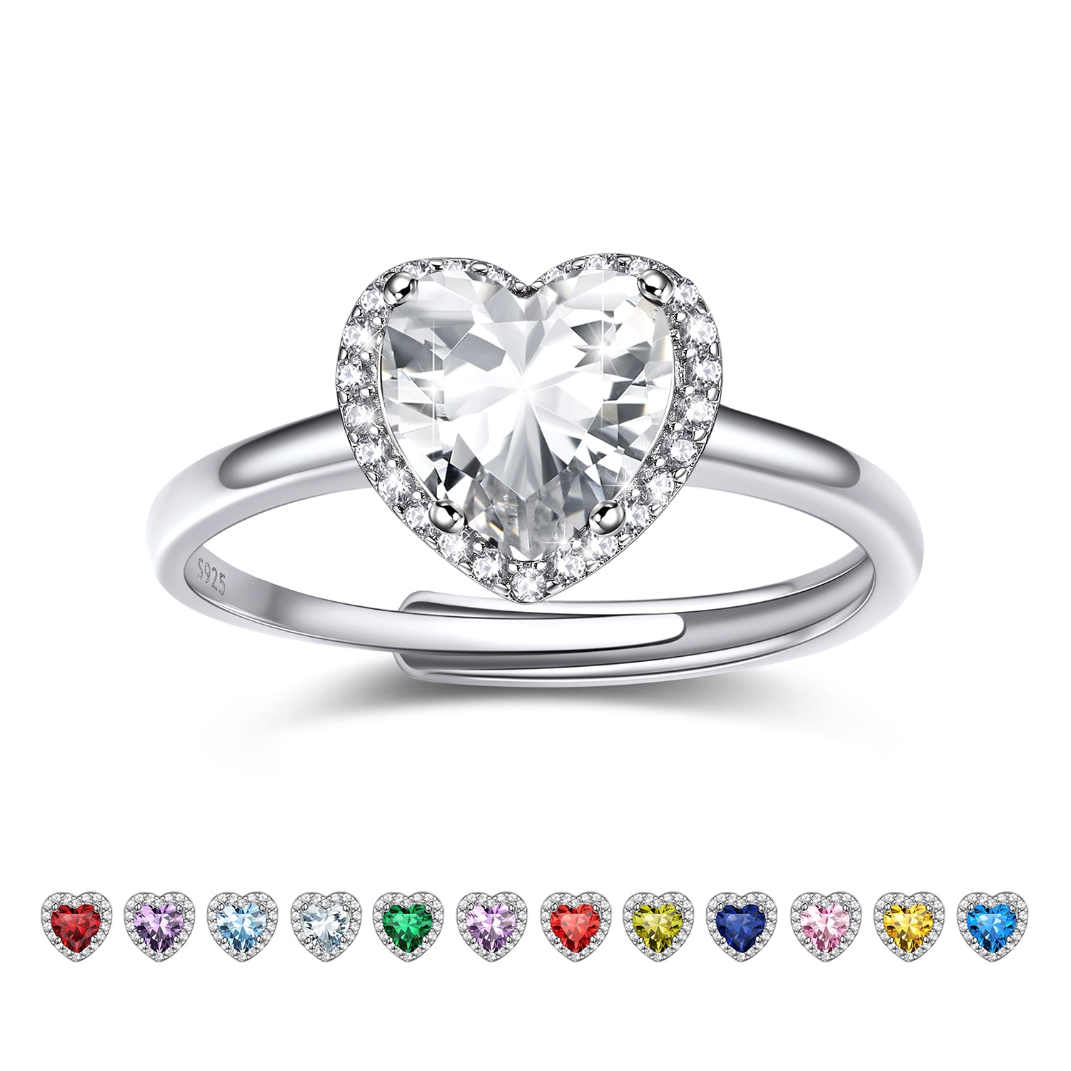 Bestyle 925 Sterling Silver Heart Rings for Women 1.5ct