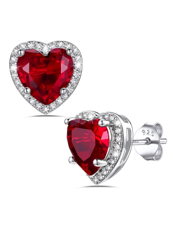 Women 2ct Heart Birthstone Stud Earrings in Copper & 925 Silver Birthday Christmas Jewelry Gifts for Wife Mother Daughter - July