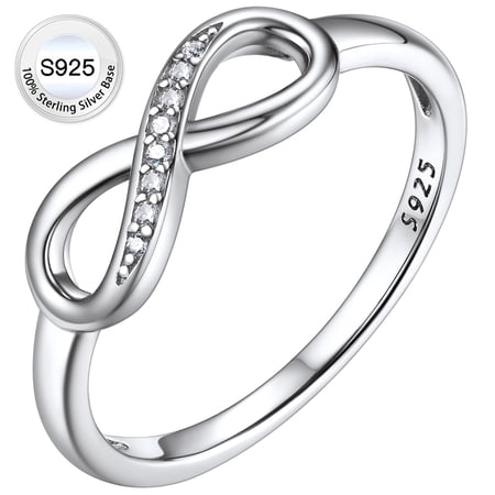 Bestyle Pure 925 Sterling Silver Wedding Bands Cubic Zirconia Infinity Knot Promise Rings for Engagement Mother's Day Gifts Size 7