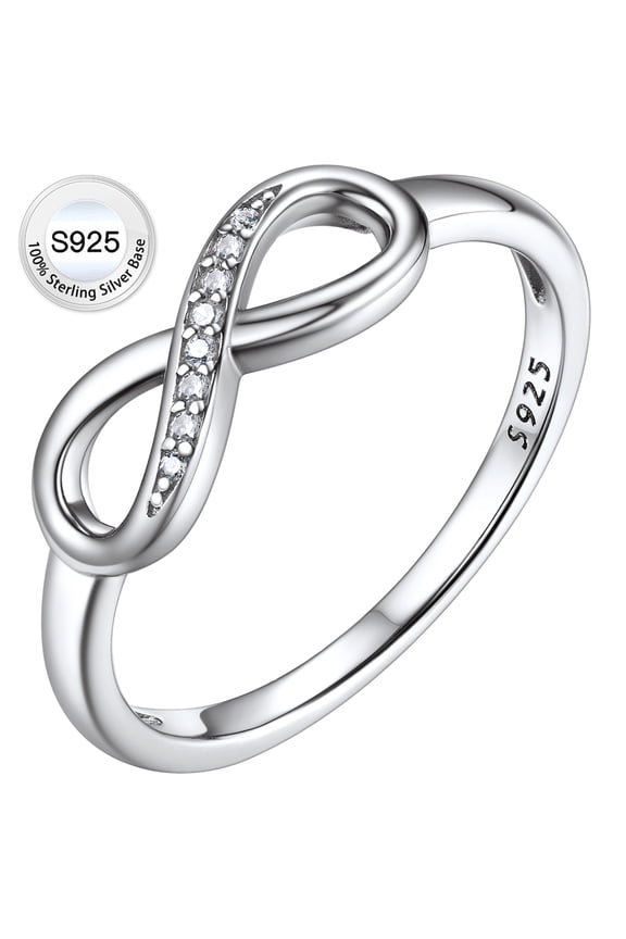Pure 925 Sterling Silver Wedding Bands Cubic Zirconia Infinity Knot Promise Rings for Engagement Mother's Day Gifts Size 7