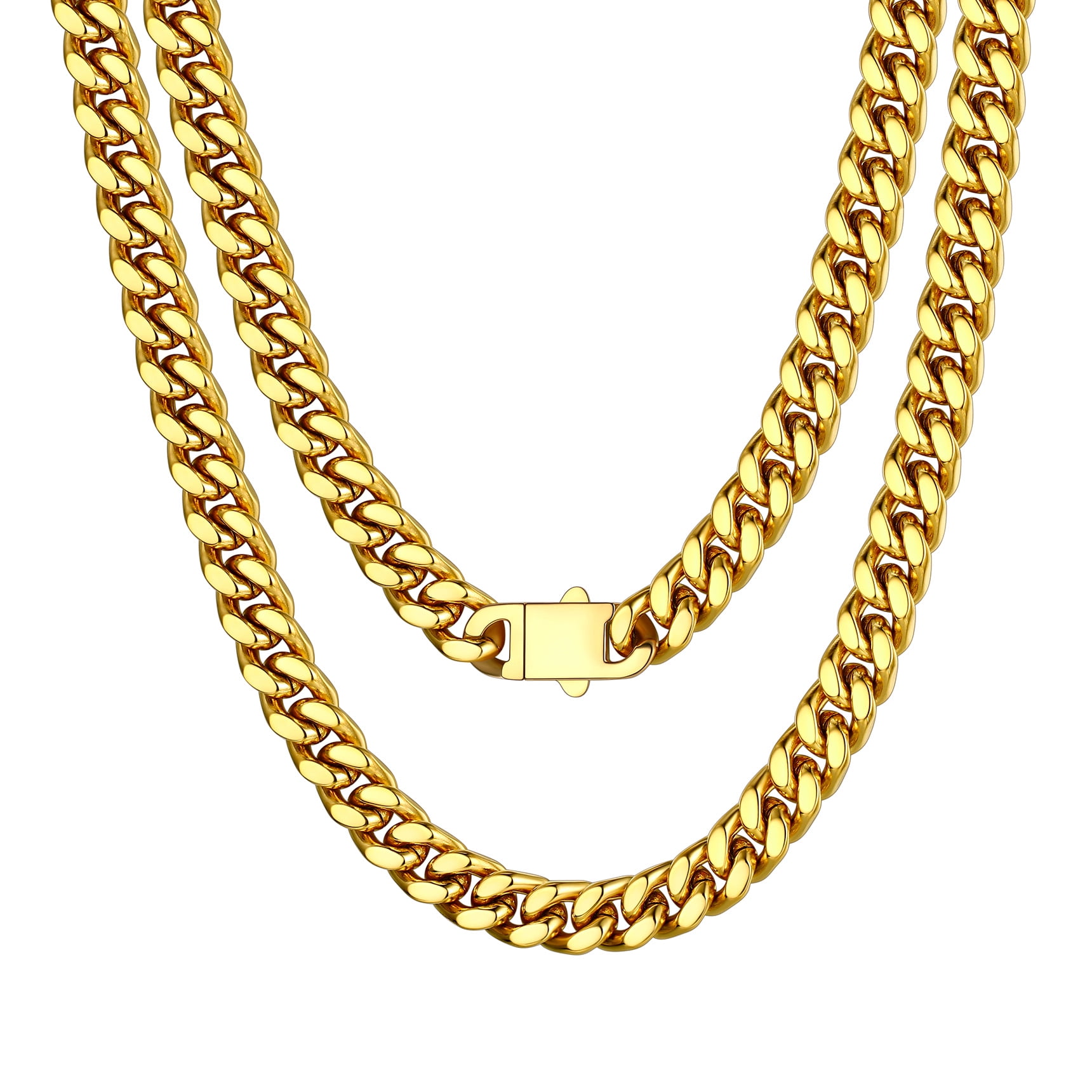 Bestyle 9mm Gold Plated Miami Cuban Curb Chains Solid Heavy Stainless ...