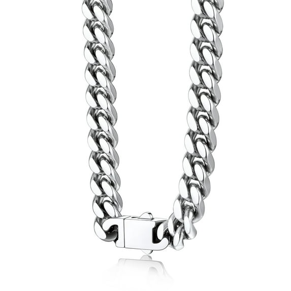 Bestyle 9mm Heavy Stainless Steel Miami Cuban Chains Necklaces Curb Link Chain Necklace Cool Hip Hop Jewelry for Men & Women, 24"