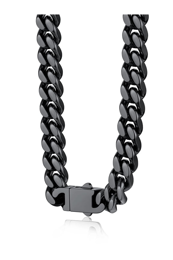9mm Men Chunky Black Curb Chain Necklace 18 Inch Neck Chain Choker Cuban Link Chain Hip Hop Rapper Heavy Thcik Chains