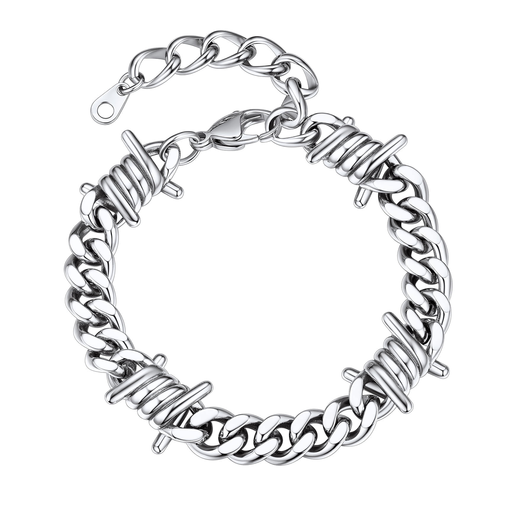 Bestyle 9mm Thorns Cuban Link Chain Bracelet for Men Women Hip-Hop Stainless Steel Barbed Wire Bracelet Christmas Jewelry Gifts