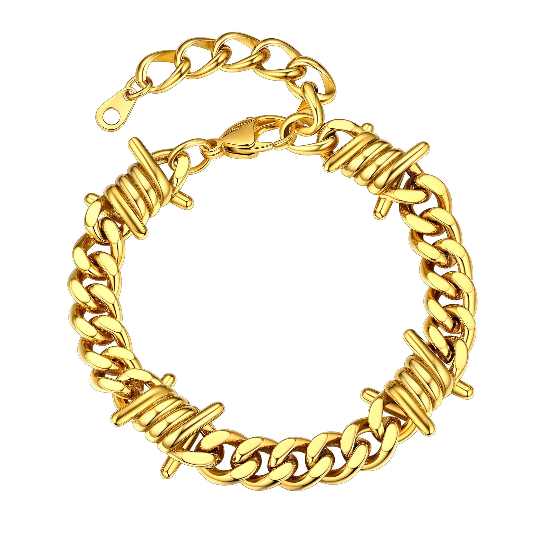 Bestyle 9mm Thorns Bracelet for Man Women Stainless Steel Barbed Wire Bracelet Hip-Hop Cuban Link Chain Jewelry Gift for Everyday Wear