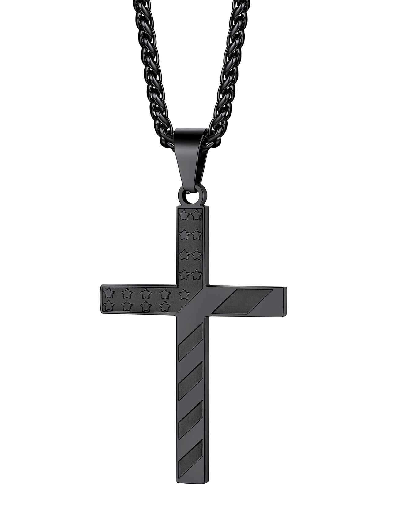 Bestyle American Flag Cross Necklace for Boys Men Black Cross Pendant