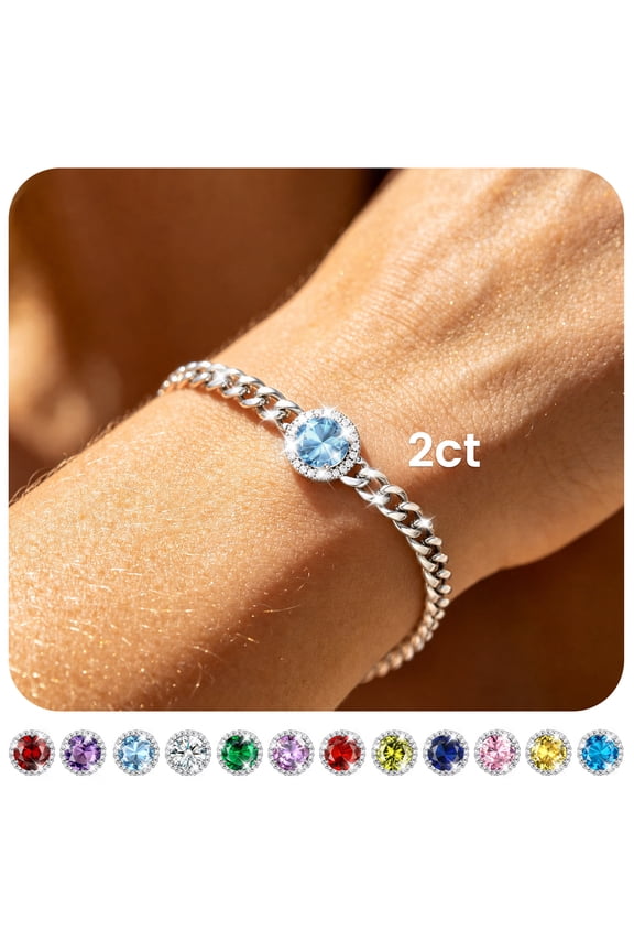 Birthstone Bracelet for Women Cuban Link Bracelet with Created Aquamarine Birthday Everyday Wear Jewelry for Granddaughter Sister Her