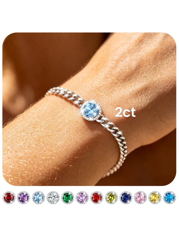 Birthstone Bracelet for Women Cuban Link Bracelet with Created Aquamarine Birthday Everyday Wear Jewelry for Granddaughter Sister Her