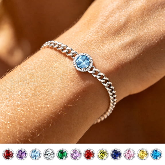 Bestyle Birthstone Bracelet for Women Cuban Link Bracelet with Created Aquamarine Birthday Everyday Wear Jewelry for Granddaughter Sister Her
