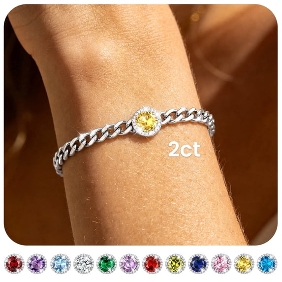 Bestyle Birthstone Bracelet for Women Cuban Link Bracelet with Created Citrine November Birthday Christmas Jewelry Gifts for Wife Mom Daughter