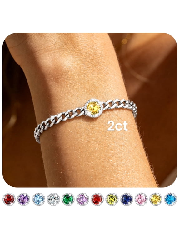 Birthstone Bracelet for Women Cuban Link Bracelet with Created Citrine November Birthday Christmas Jewelry Gifts for Wife Mom Daughter