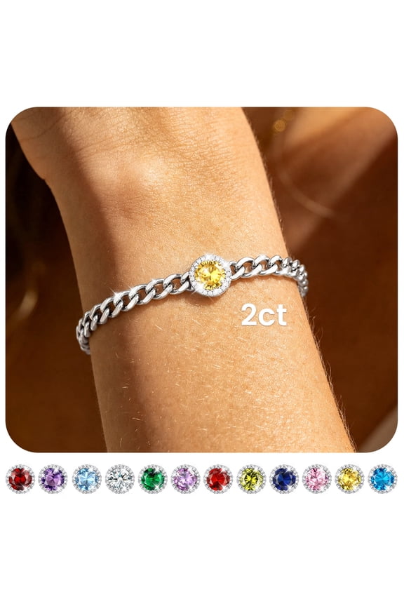 Birthstone Bracelet for Women Cuban Link Bracelet with Created Citrine November Birthday Christmas Jewelry Gifts for Wife Mom Daughter