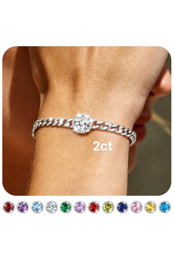 Birthstone Bracelet for Women Cuban Link Bracelet with Created Diamond Birthday Everyday Wear Jewelry for Granddaughter Sister Her