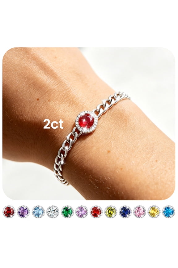 Birthstone Bracelet for Women Cuban Link Bracelet with Created Garnet Birthday Everyday Wear Jewelry for Granddaughter Sister Her