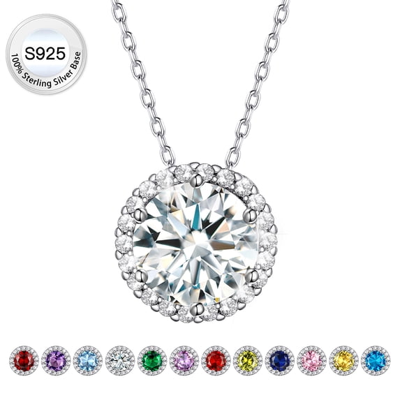Bestyle Birthstone Necklace for Women Pure 925 Sterling Silver Necklaces April Round White Diamond Crystal Pendant Gifts for Everyday Wear Valentines's Day