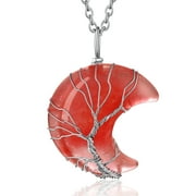 Bestyle Birthstone Necklace for Women Tree of Life Moon Pendant Synthetic Cherry Quartz Healing Crystal Necklaces July Mothers Day Gifts