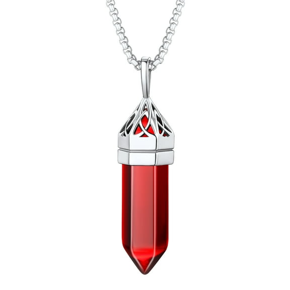 Bestyle Birthstone Necklaces for Women Healing Crystal Pendant January Hexagonal Synthetic Garnet Jewelry Christmas Birthday Gift