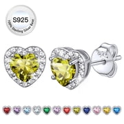 Bestyle Birthstone Stud Earrings for Women, 925 Sterling Silver Heart Created Diamond Earrings Wedding Christmas Birthday Gifts - August