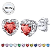 Bestyle Birthstone Stud Earrings for Women, 925 Sterling Silver Heart Created Diamond Earrings Wedding Christmas Birthday Gifts - July