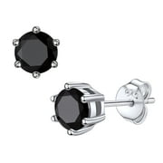 BESTYLE Black CZ Sterling Silver Earrings for Women Round Cubic Zirconia Stud Earrings Jewelry Gifts for Everyday Wear Birthday (5mm, Black)