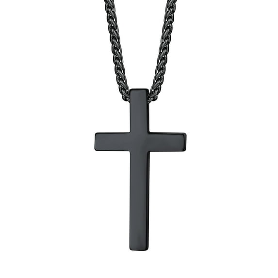 Bestyle Black Cross Necklace for Men Women Stainless Steel Jesus Cross Pendant Necklace Religious Gifts for Dad Husband Son