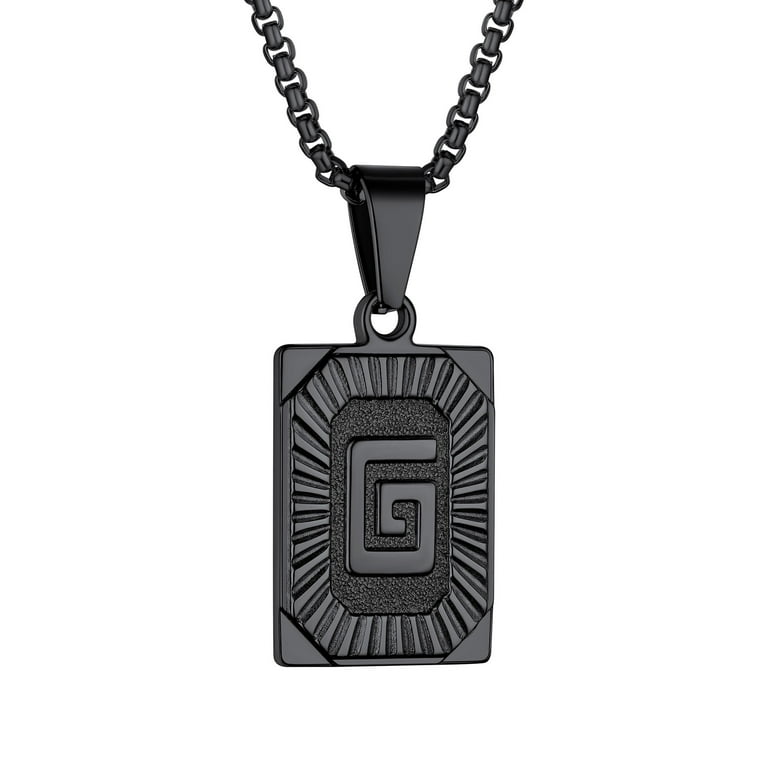 Bestyle Black Dog Tag Initial Pendant Necklace Letter G Stainless
