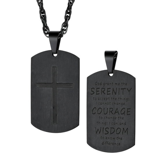 Bestyle Black Dog Tag Necklace Military Tag Cross Christian Religious Jewelry Bible Verse Inspirational Gift for Husband Father Son