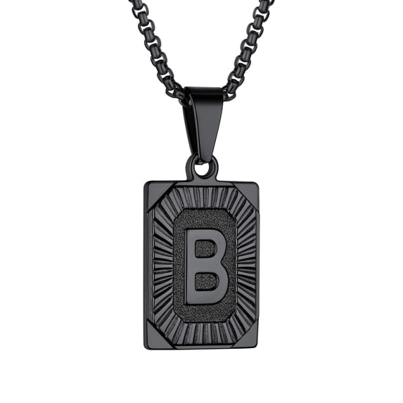 Bestyle Black Dog Tag Necklace for Mens Letter B Stainless Steel Box Chain Name Statement Christmas Jewelry Gifts for Son Dad Husband