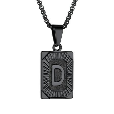 Bestyle Black Dog Tag Necklace for Mens Letter D Stainless Steel Box Chain Name Statement Christmas Jewelry Gifts for Son Dad Husband