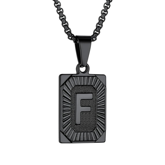 Bestyle Black Dog Tag Necklace for Mens Letter F Stainless Steel Box Chain Name Statement Christmas Jewelry Gifts for Son Dad Husband