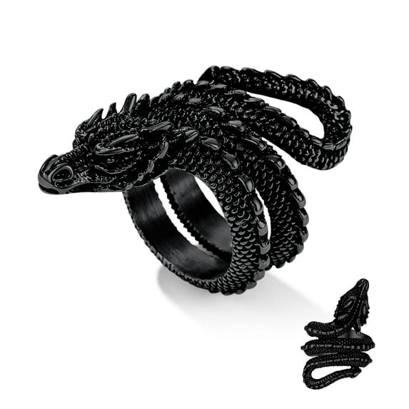 Bestyle Black Dragon Rings for Men, Stainless Steel Ring Gothic Punk Biker Animal Ring Jewelry Gifts for Son Boyfriend Nephew, Size 10
