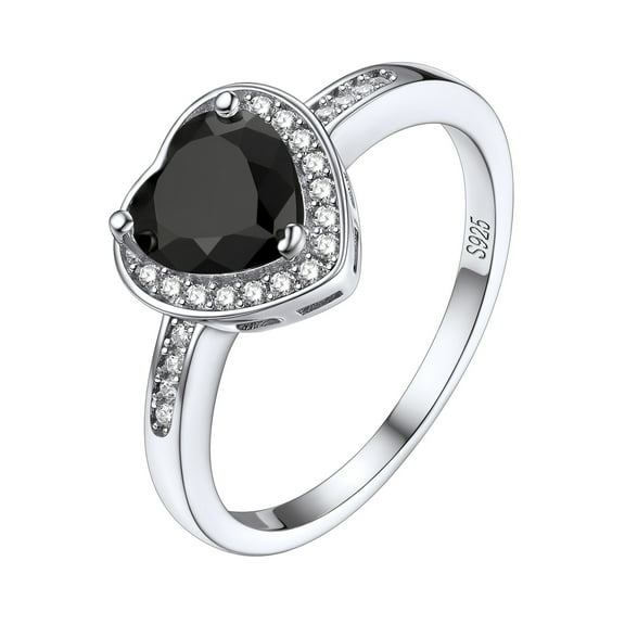 Bestyle Black Heart Created Diamond Ring Sterling Silver Wedding Band Promise Ring for Her 1 Ct Love Gemstone Rings Jewelry Gift Size 10