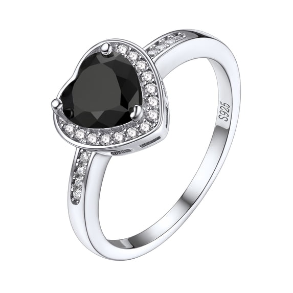 Bestyle Black Heart Created Diamond Ring Sterling Silver Wedding Band Promise Ring for Her 1 Ct Love Gemstone Rings Jewelry Gift Size 6