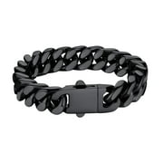 Bestyle Black Metal Plated Miami Cuban Link Chain Bracelets for Men, Hip-Hop Cool Men’s Bracelet Stainless Steel Hand Chain Bracelet (12mm Width, 19cm Length)