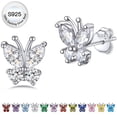 thumbnail image 1 of Bestyle Butterfly Earrings Cute Pure 925 Sterling Silver Stud Earrings April Synthetic Diamond Birthstone Birthday Mother's Day Gifts for Women, 1 of 9