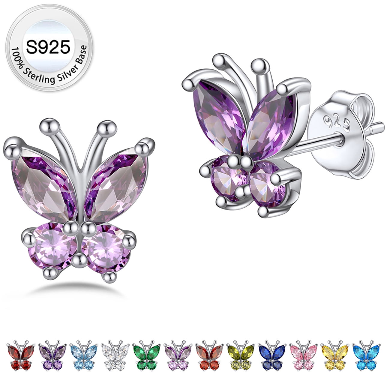 Bestyle Butterfly Earrings Cute Pure 925 Sterling Silver Stud Earrings June Synthetic Alexandrite Birthstone Birthday Graduation Gifts for Women
