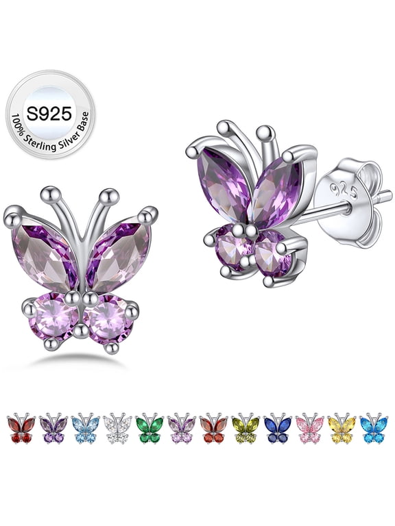 Butterfly Earrings Cute Pure 925 Sterling Silver Stud Earrings June Synthetic Alexandrite Birthstone Birthday Graduation Gifts for Women