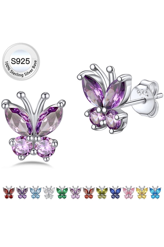 Butterfly Earrings Cute Pure 925 Sterling Silver Stud Earrings June Synthetic Alexandrite Birthstone Birthday Mother's Day Gifts for Women
