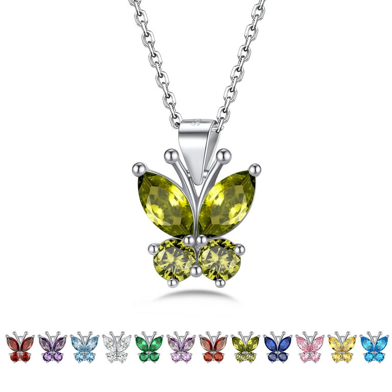 MISS RIGHT Butterfly Jewelry Birthstone Necklaces and Sterling