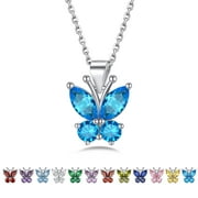 Bestyle Butterfly Pendant Necklace Women Sterling Silver December Birthstone Blue Topaz Necklace Shinning CZ Jewelry Birthday Gifts for Mom Daughter