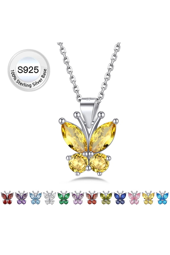 Sparkle Butterfly Necklace Women Pure Sterling Silver November Birthstone Yellow Topaz Pendant Birthday Wedding Graduation Gifts for Wife Mom Daughter