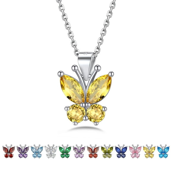 Bestyle Sparkle Butterfly Pendant Necklace Women Sterling Silver November Birthstone Yellow Topaz Necklace Christmas Birthday Gifts for Wife Mom Daughter