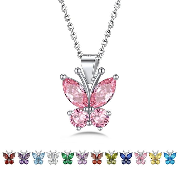 Bestyle Sparkle Butterfly Pendant Necklace Women Sterling Silver October Birthstone Tourmaline Necklace Christmas Birthday Gifts for Wife Mom Daughter
