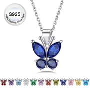 Bestyle 925 Sterling Silver Butterfly Necklace for Women, September Sapphire Birthstone Pendant Jewelry Gifts for Birthday Christmas Anniversary