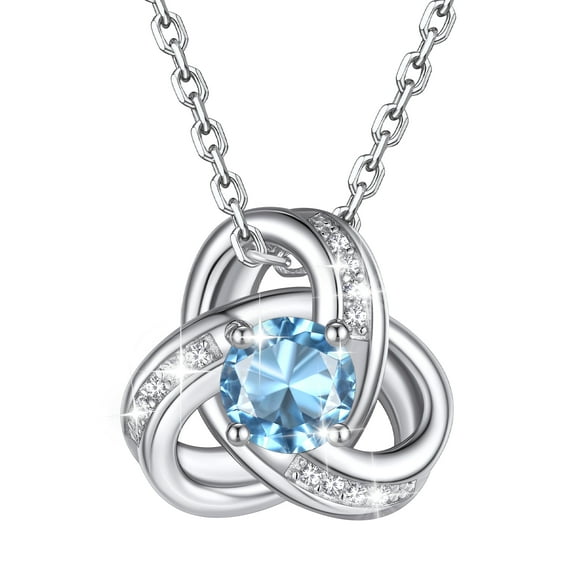 Bestyle Love Celtic Knot Necklace Sparkling March Birthstone Pendant Sterling Silver Jewelry Gift for Women Mom Wife Daughter