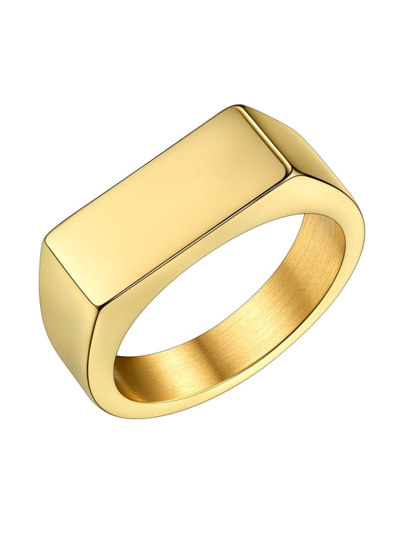 Chunky Gold Plated Signet Rings Rectangle Stainless Steel Thumb Pinky Ring for Men Cool Hip Hop Statement Finger Ring, Size 11
